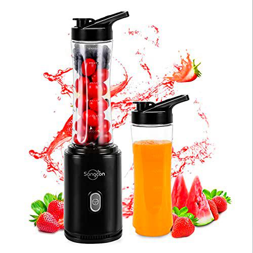 Sangcon Standemixer Smoothie Maker - Mini batidora eléctrica con 2 botellas sin BPA + tapa