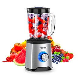 Batider Smoothie Profesional 1,75 L - Bol de cristal de 5 velocidades y función pulsador multifunción con 6 hojas de acero