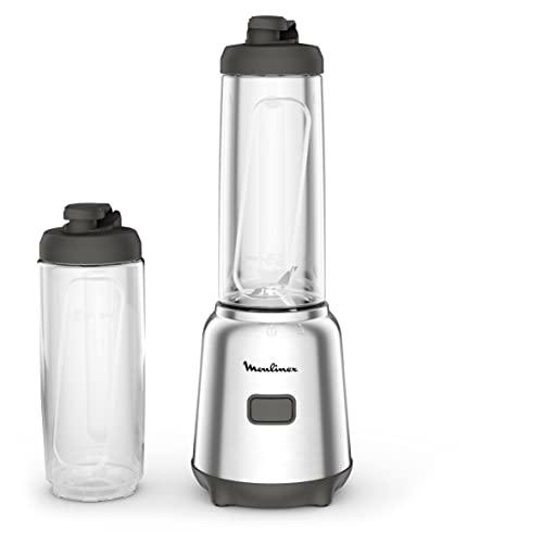 Moulinex Mix &amp; Move LM15FD - Batidora individual con potencia de 300 W de 4 cuchillas con 2 recipientes portátiles de 600 ml