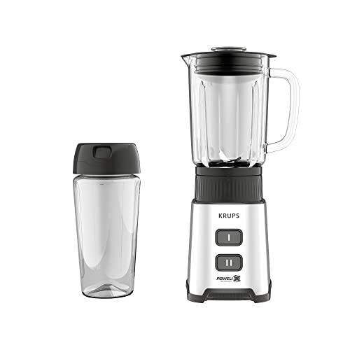 Krups KB17GD Pulseo Mini Batidora de Pie | 400 W | Tecnología Powelix| Cuchillas Extraíbles | 2 velocidades | Control de Textura | Recipiente de cristal y Tritan | Plata/Gris