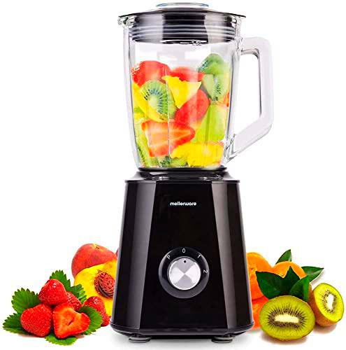 Mellerware - Batidora de vaso Mixy! 1300 W | Jarra de vidrio de 1.5L | 2 velocidades + TURBO | Procesador de alimentos profesional con cuchillas de 6 hojas | Rompehielos | Acero Inoxidable