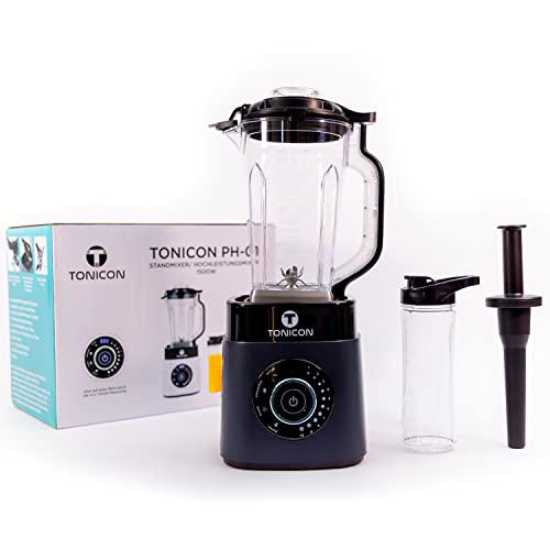 TONICON Batidora de pie | 5 en 1 botón de control de alto rendimiento | Cuchillos de acero inoxidable 6 | Blender | Smoothie -Maker 1500 W Incluye inmersión para ir y mortero