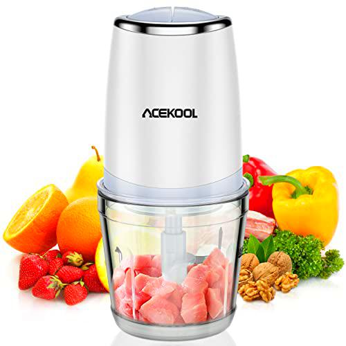 Picadora Eléctrica Acekool Trituradora de Alimentos BC7 2 Velocidades con 4 Cuchillas 600ML Picadora de Carne y Verduras Eléctrica Multifunción Tritura Trocea Mezcla y Pica Comida de bebe 300W