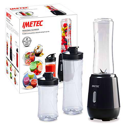 Imetec Personal and Sport Blender PB 100 Mini Batidora de vaso con 2 botellas Tritan para llevar y 4 cuchillas de acero inoxidable, 22,000 rpm