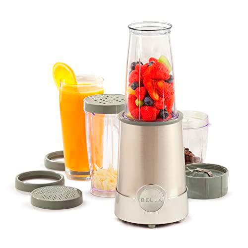 BELLA Personal Size Rocket Blender, 12 Piece Set, Stainless Steel &amp; Chrome