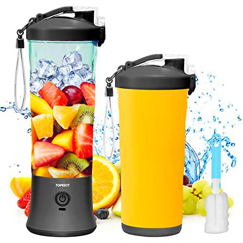 TOPESCT Licuadora Portátil de 600 ml, Mini Licuadora Recargable para Batidos y Batidos con Batería de 4000 mAh