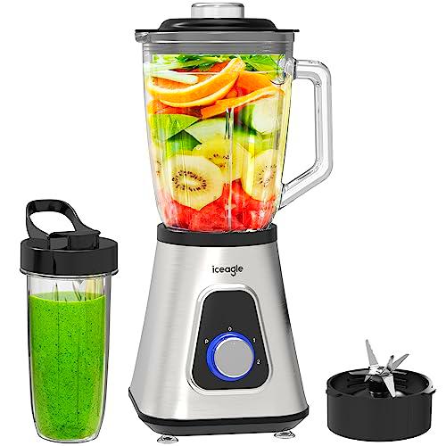 Iceagle Batidora de Vaso Blender 2 en 1 - Batidora Smoothie de 1300W