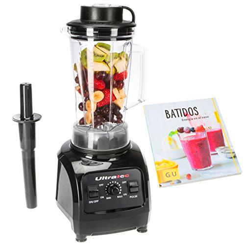 Ultratec SET20020000112 Batidora de vaso profesional de 2 litros/sin BFA / 1500 W / 22 000 rpm / 6 cuchillas de acero inoxidable/con majadero y Libro de Recetas de Smoothies